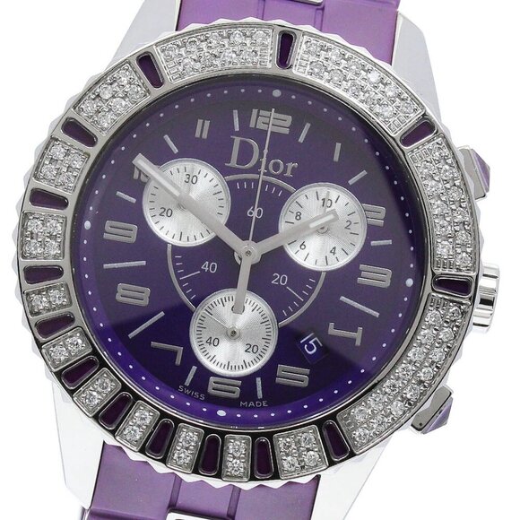 Dior crystal diamond bezel chronograph purple Dial Quartz Ladies - Picture 1 of 6
